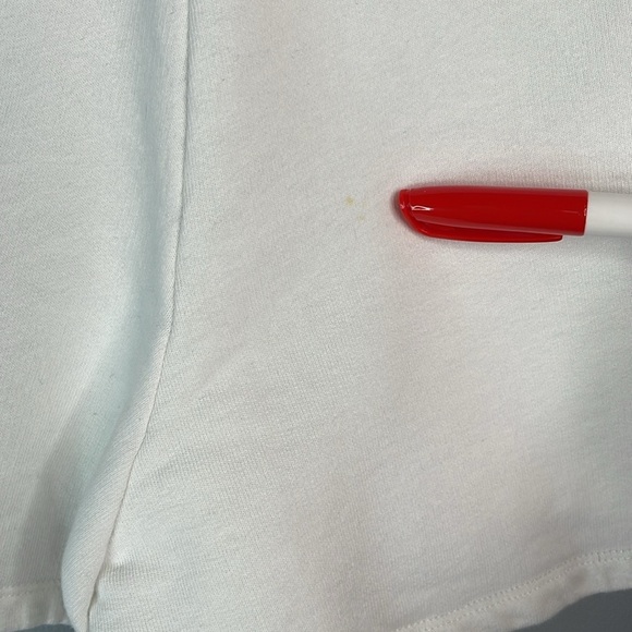 Zara NY Varsity Sweat Shorts White Navy Blue Elastic Waistband High Waist Size L - Picture 10 of 11